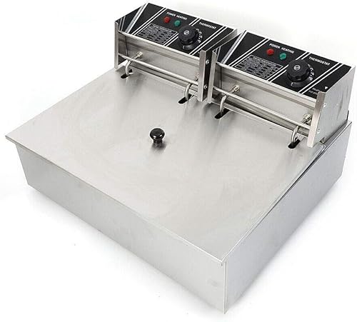 Miniatura 7 de Dual Tanks Freidora eléctrica 5000W 12L Mesa de acero inoxidable Restaurante Cocina Freidora con 2 cestas Supermercados Soportes de comida rápida