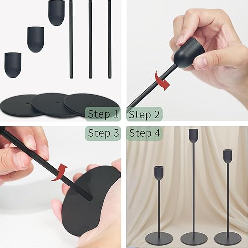 Miniatura 3 de Portavelas alto negro, portavelas decorativo para bodas, cenas, fiestas, se adapta a velas de 34 pulgadas de grosor y velas LED (juego de 18)