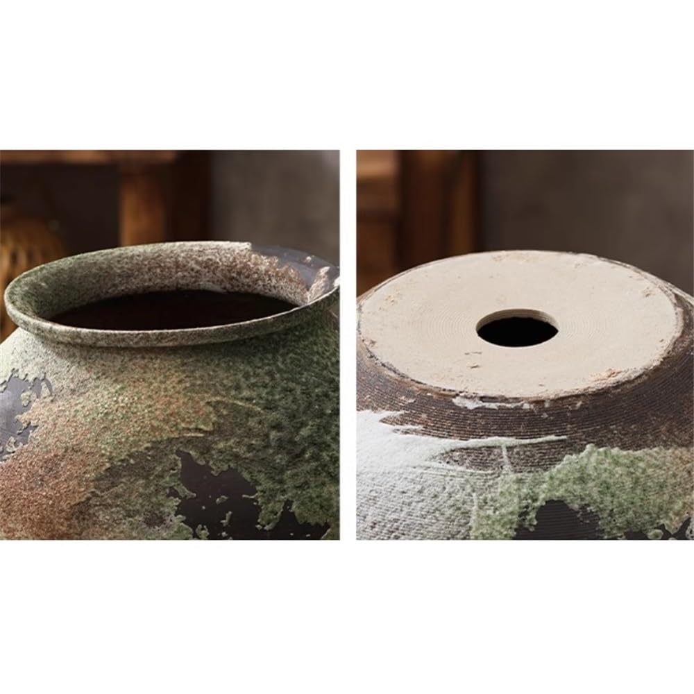 Doniczka Retro gruba gliniana wazony na kwiaty ​​Jingdezhen chiński styl doniczki duży kaliber antyczne doniczki sadzarka (Brown)