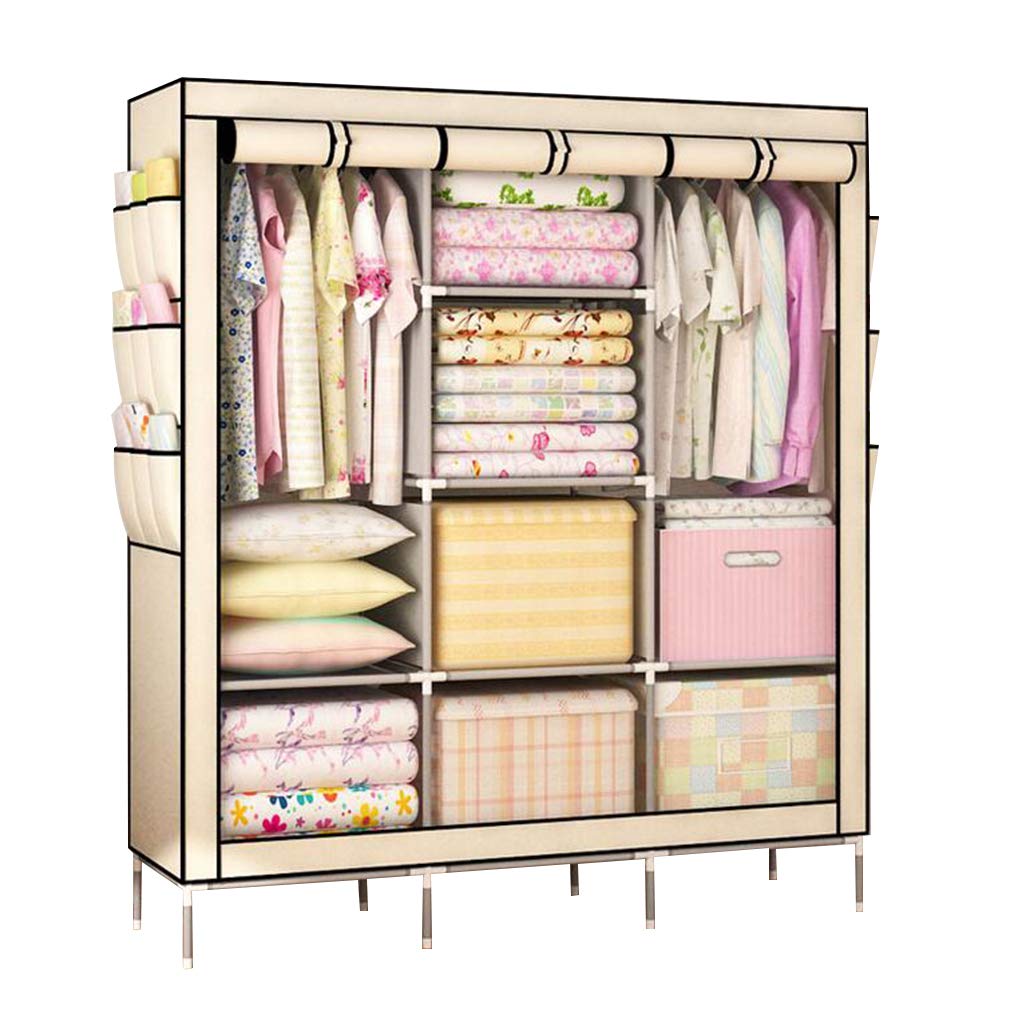Armario para ropa de tela beige de 130cm con organizador de almacenamiento y estructura portátil