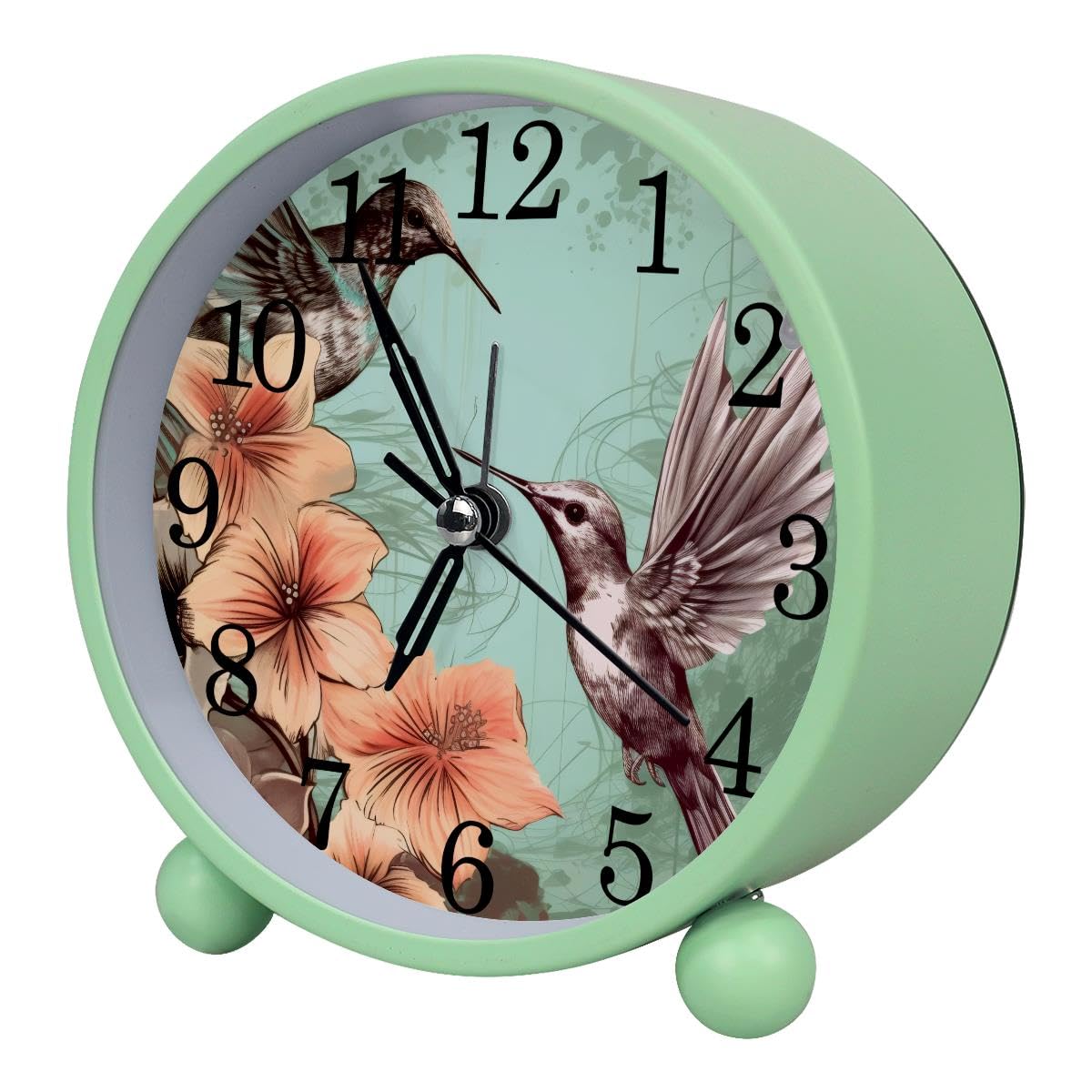 Luoweisi Alarm Clock Flowers Hummingbird Vintage, Silent Non-Ticking with Night Light