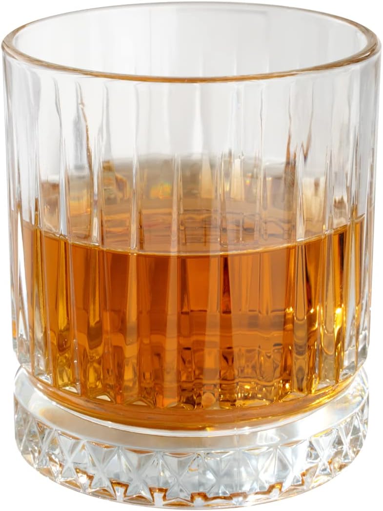 Restaurantware Elysia 7 Ounce Whiskey Glasses 12 Cut Rocks Glasses - Lead-Free Weighted Base Clear Glass Tumblers Dishwasher-Safe For Scotch Bourbon And Cocktails
