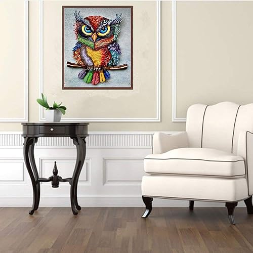 Miniatura 6 de SUNKOO Kit de pintura de diamante de búho para adultos, pintura de taladro completo con diamantes, búho, diamantes de imitación, kit de arte de