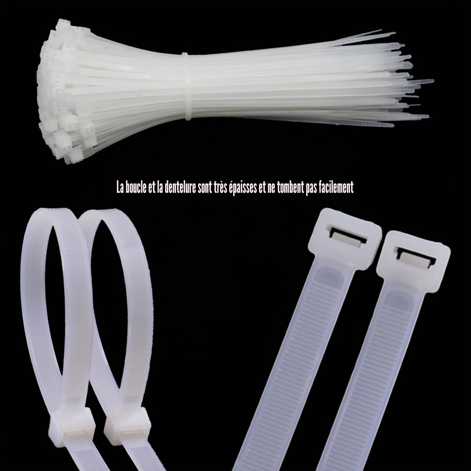 Attaches de câble adhésives blanches 120 mm/150 mm Lot de 200