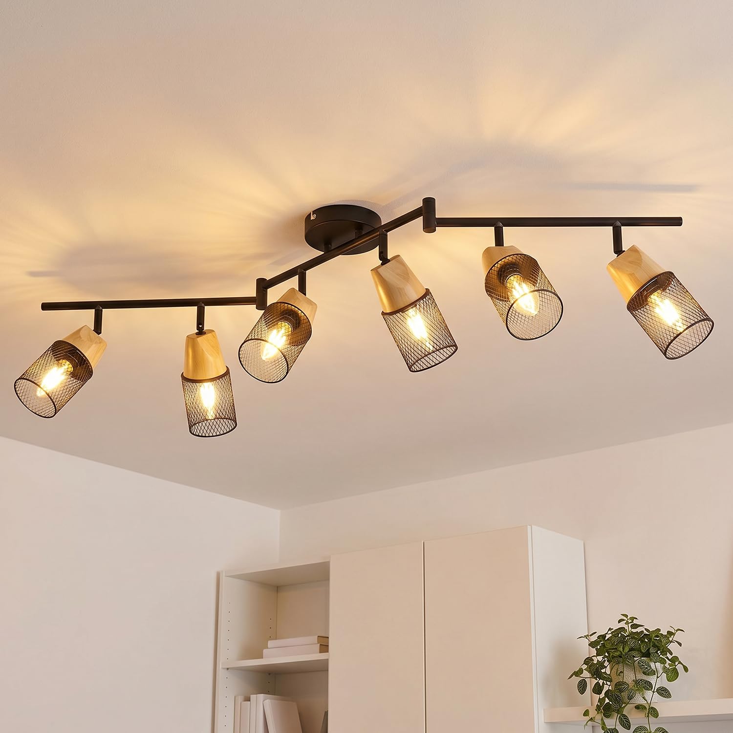 ANWIO Kitchen Lights Ceiling,Spotlights Ceiling Light 6 Way, Black Ceiling Light Fitting with E14 Socket,Adjustable Spot Track Light Fitting Ceilings,Ceiling Lights for Living Room(NO Bulbs)
