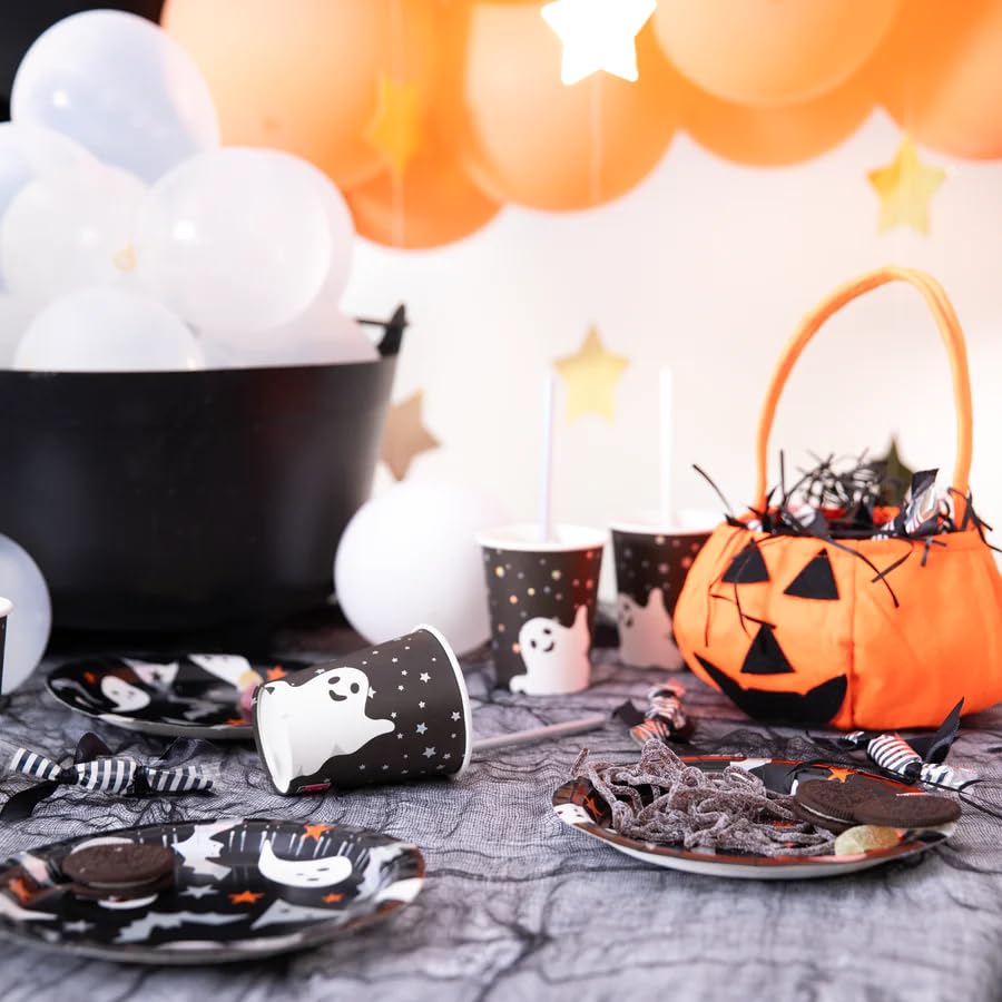 8er-Set Geister-Geschirr Für Halloween-Party – Spukige Teller Mit Silberdruck, Schwarz/silber