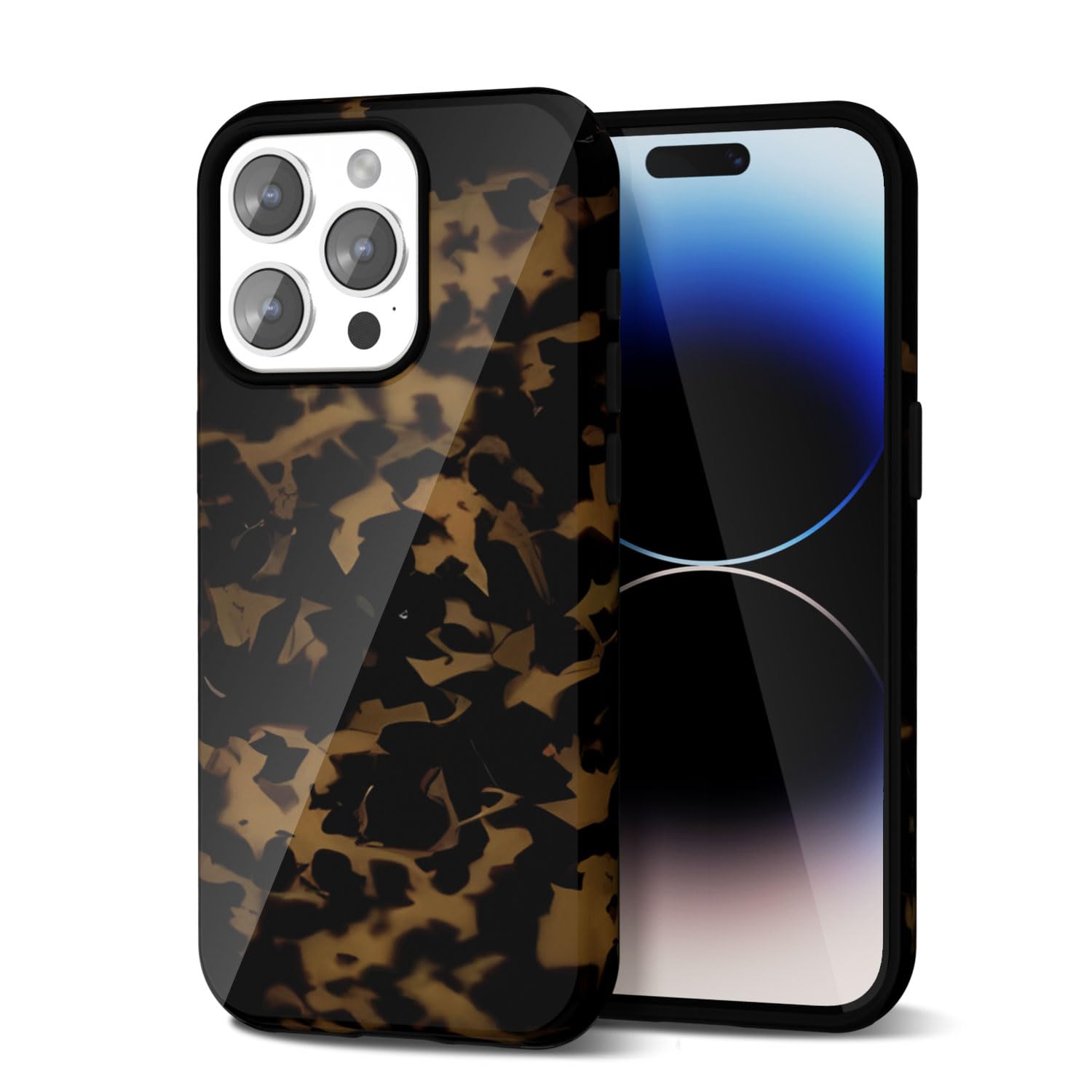 Svanove Tortoise Shell Phone Case for iPhone 14 Pro Case Girly, Cute Tortoise Case for Women, Luxury Trendy Retro Amber Pattern Animal Print Design,