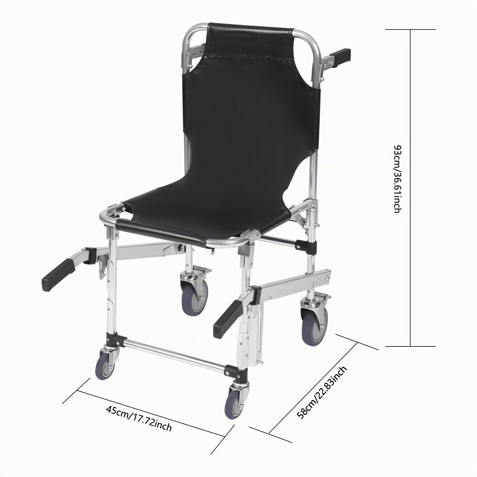 Chaise d'urgence pliable, monte-escalier, fauteuil roulant avec roues universelles, capacité de charge de 160 kg, pour sauvetage en cas d'urgence, noir