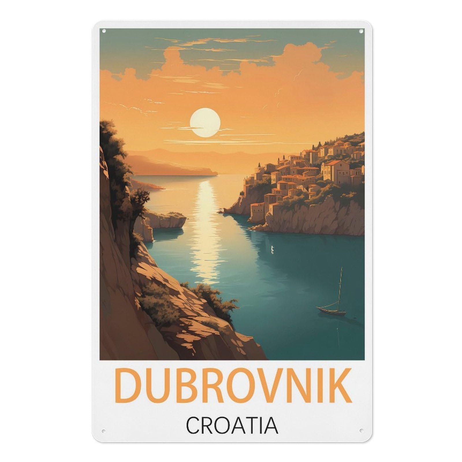 Dubrovnik Croatia Vintage Travel Posters Vintage Tin Sign 08x12inch(20x30cm) Wall Art for Home Office Bedroom Living Room Cafes Wall Decor
