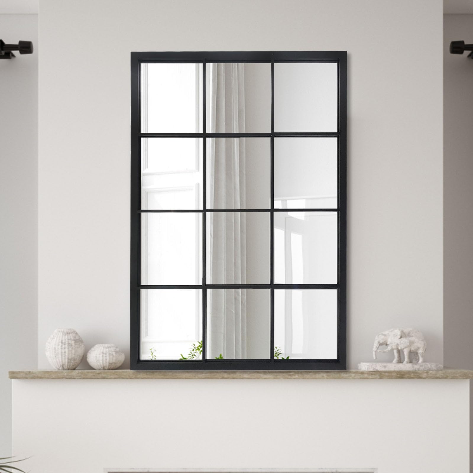 Specchio Decorativo A Finestra Nero 76x152 Cm – Multiriflesso, Verticale O Orizzontale, Metallico, Per Soggiorno, Ingresso, Camino - 3