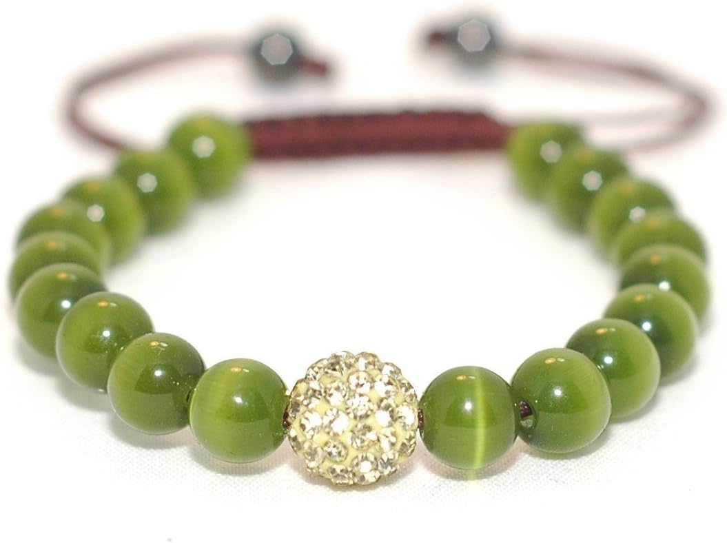 Shamballa bracelet olive green cat eye golden gem Home