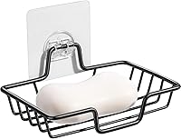 Rainspire Rustproof 304 Stainless Steel Bar Soap Holder - No Drill Adhesive Wall Mount Soap Tray for Shower, Bathroom, Kitchen - Black Square