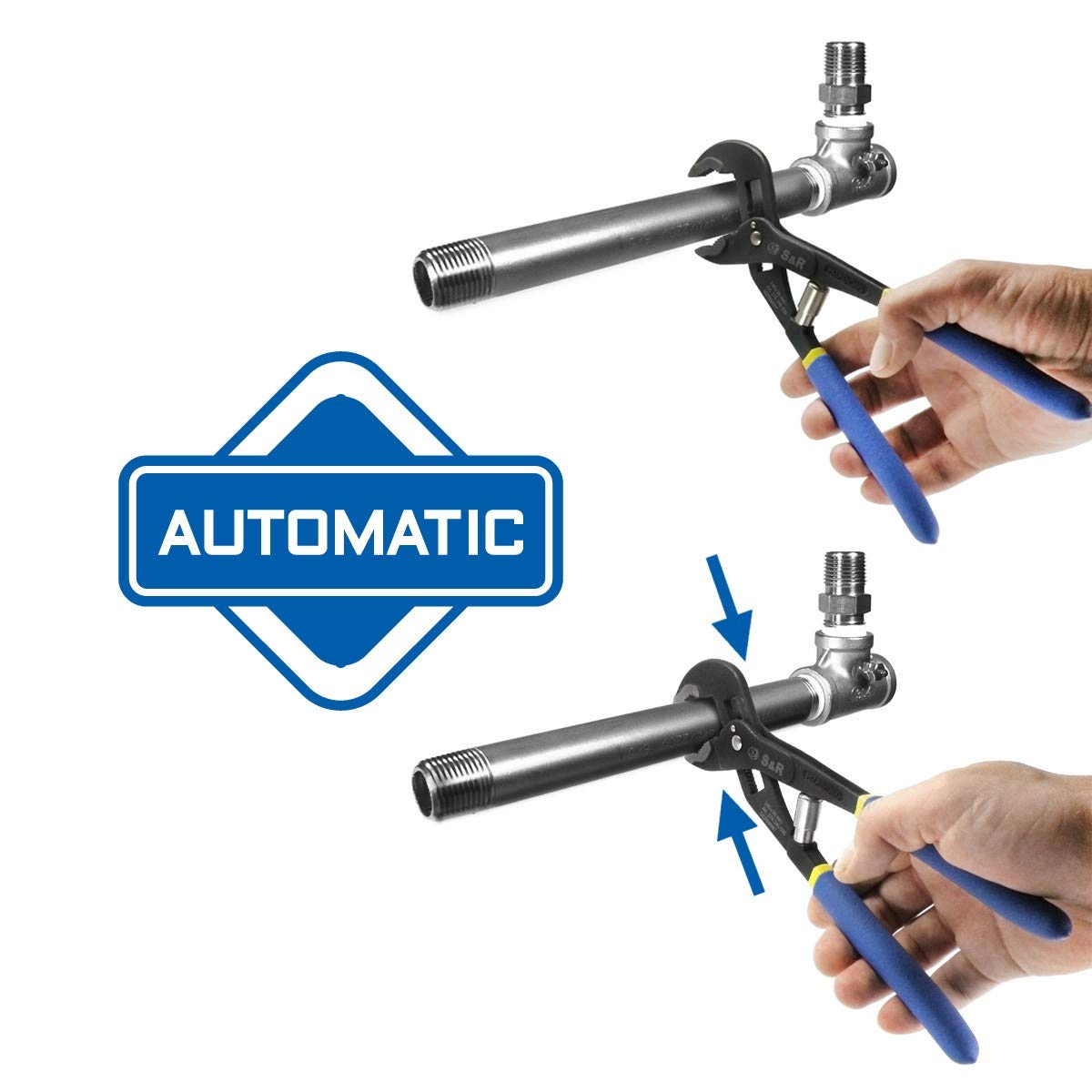 S&R Pince Multiprise Automatique Professionnelle, 300x40mm, CR-V, poignées double revêtement.
