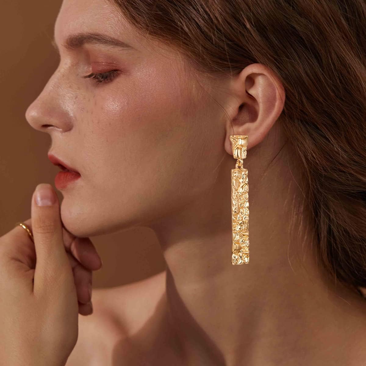 Chunky Gold Earrings for Women - Hammered Gold Plated Dangle Drop Jewelry Gifts - Image 3