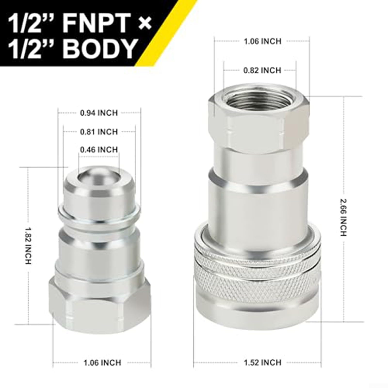 Lot de 2 coupleurs hydrauliques à connexion rapide ISO5675 3600 PSI en acier au carbone trempé avec poussière pour tracteur et machines agricoles (NPT1)