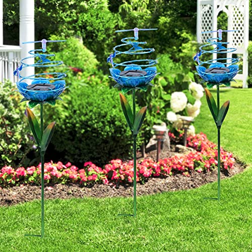 Afirst Solar Lights Outdoor Waterproof - Solar Garden Stakes Dragonfly Flower 20 Leds Spiral Metal Decorative For Pathway Yard Lawn Outdoor Decoration 2 Packs #TOP4