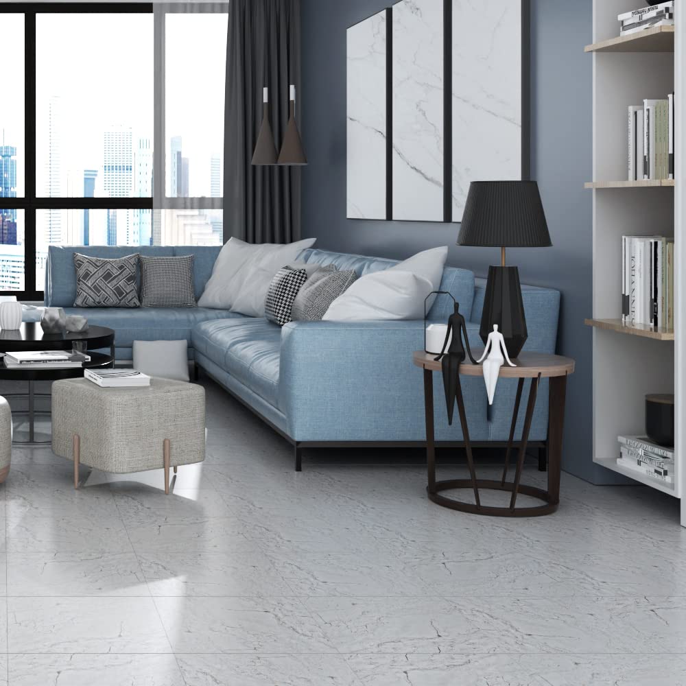 54PCS Self Adhesive Floor Planks, Peel and Stick Vinyl Flooring Square Tiles Cover 5.02m², Stone Effect/Marble Look Waterproof Floor Stickers for Kitchen, Living Room, Easy DIY