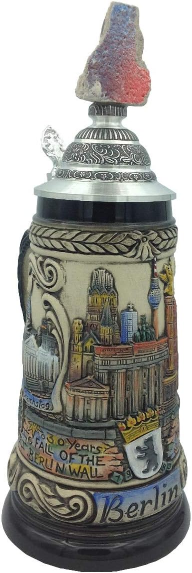 Zöller & Born German Beer Stein Berlin Panorama Stein, original wallpiece on solid pewter plateau lid with certificate, 0.5 liter tankard, beer mug ZO 1844-9013