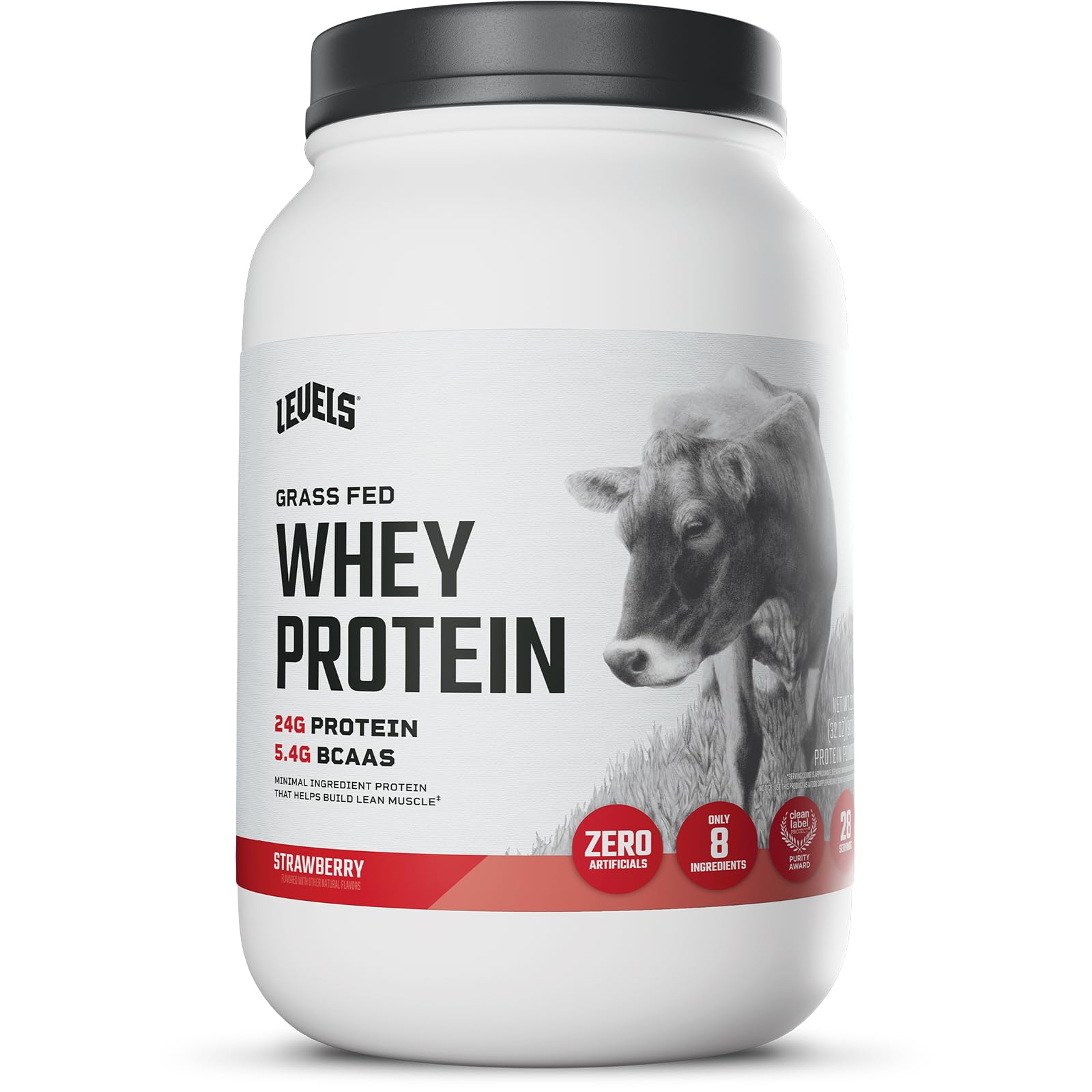 Grass Fed 100% Whey Protein, No Hormones, Strawberry, 2LB