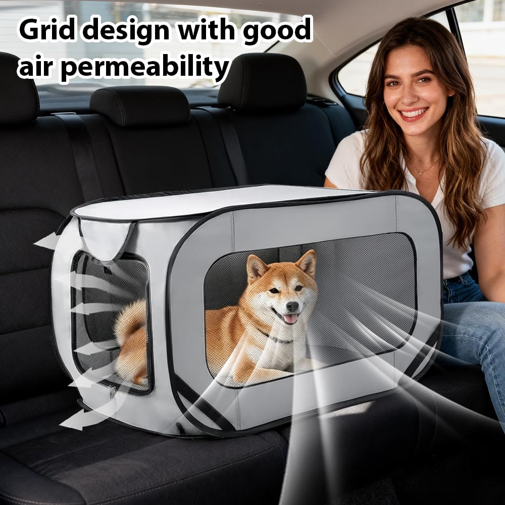 Hundetransportbox Faltbar, 92x52x52cm Pop-Up-Transportbox Hund Katze, Tragbarer Hundebox, Oxford Stoff Auto Haustiertransportbox für Katzen & Hunde bis 29.5 kg