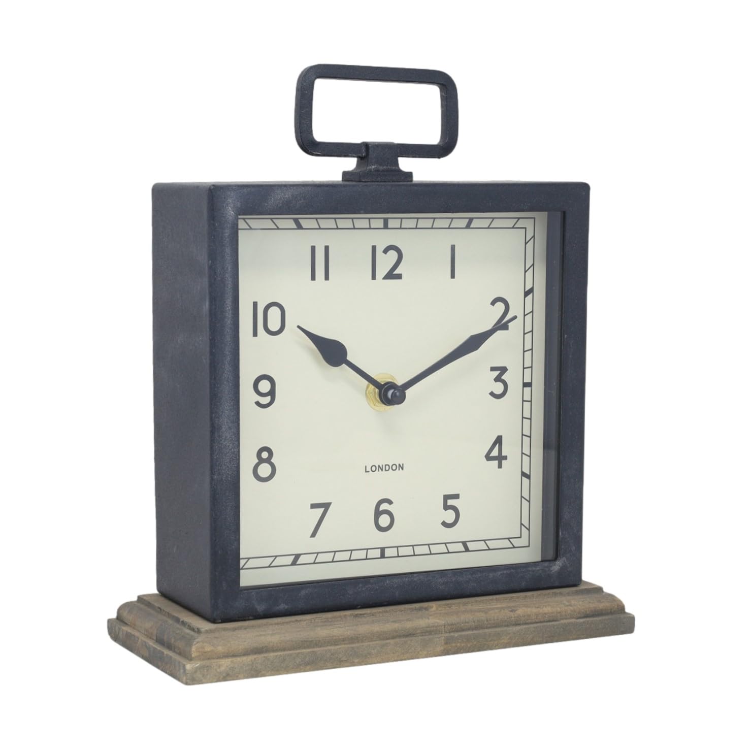 21CM Contemporary Rustic Metal Wood Square Mantel Mantle Clock