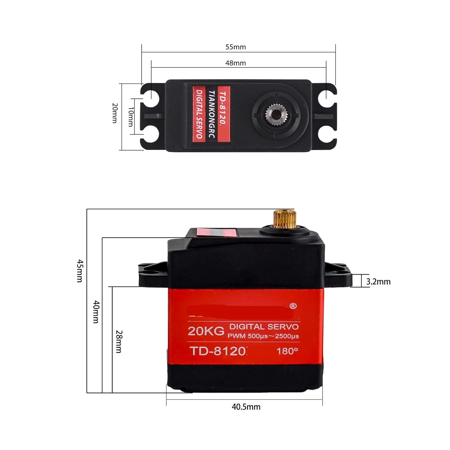 4-piece high Torque 20KG Digital servo TD-8120 Metal Gear Steering Motor(4PCS 360 Degree)
