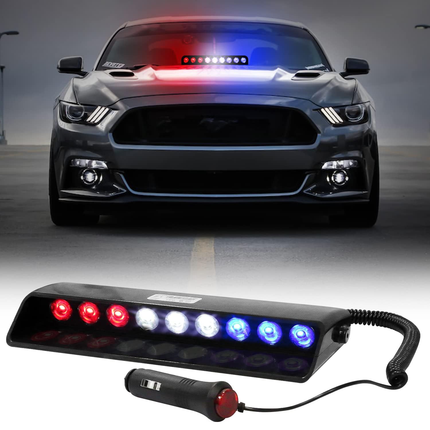 FABTEC Car Police Light 9 Led Red & Blue and White Strobe Flashing Warning Emergency Led Lights for All Cars
