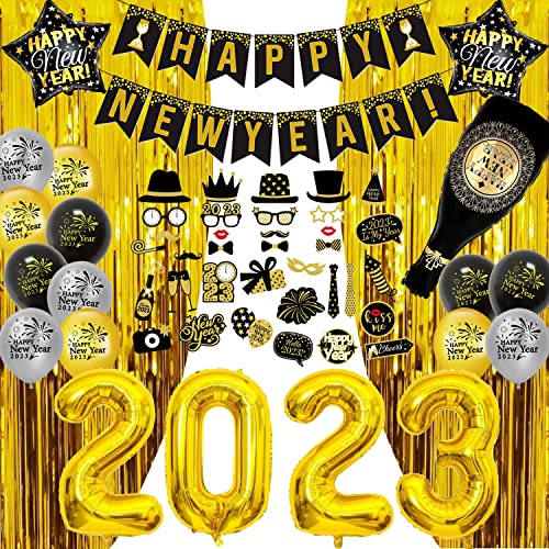 Silvester Deko 2023 Dekoration Set, XXL Neujahr deko, 2023 Folienballon Happy New Year Girlande, Silvester Foto Requisiten, Silvester Luftballons, 2023 Silvester partydeko Accessoire Cover
