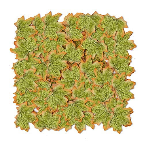 Artificial Maple Leaves Green, MerryNine Autumn Fall Leaves Bulk Assorted Multicolor Mixed Garland Wedding House Decorations (Maple Leaves-400pcs, Green)