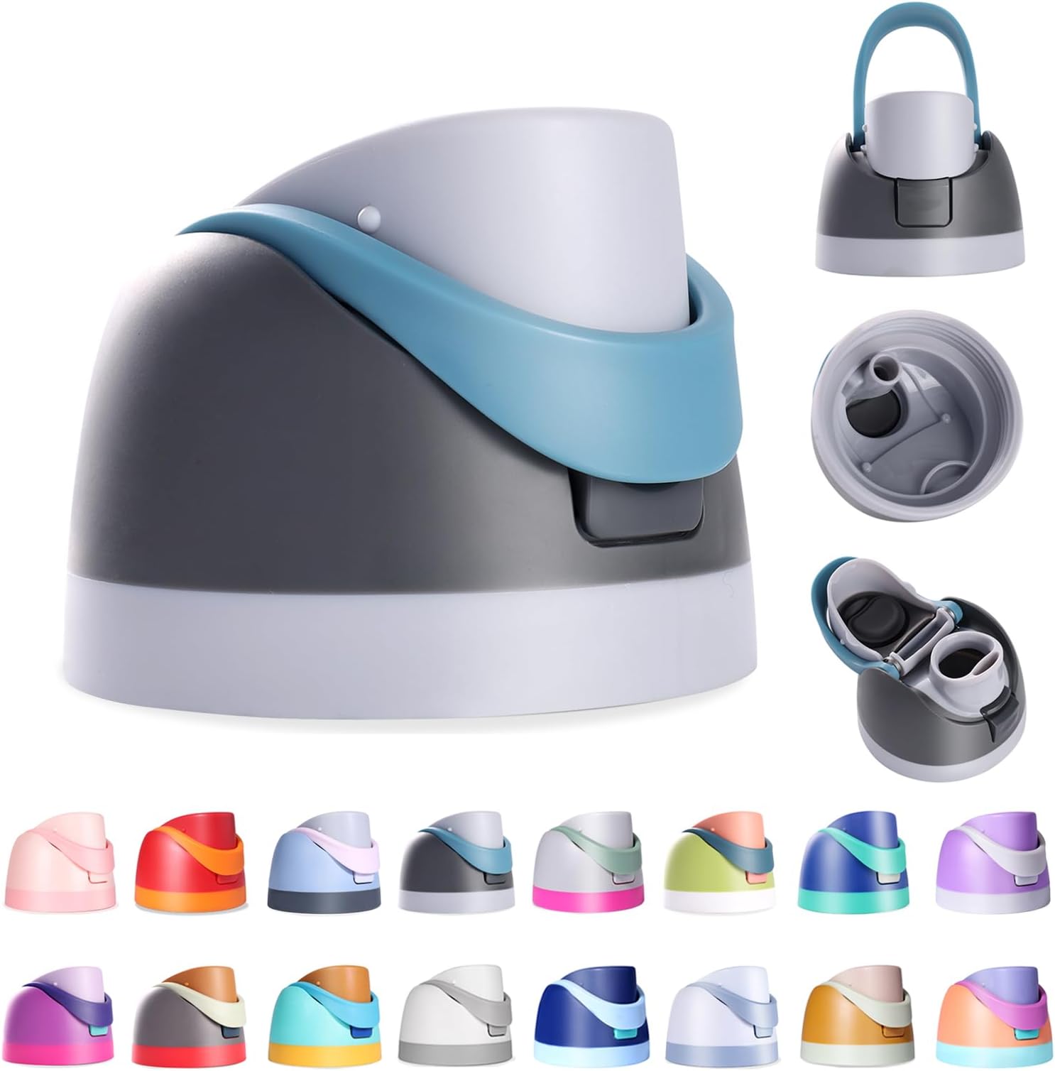 Replacement Lid for Owala Freesip, Compatible with Owala Cup 16oz 24oz 32oz 40oz, One Button Water Bottle Top Lid Replacement Accessory, Leakproof, BPA-Free (Grayish Blue)