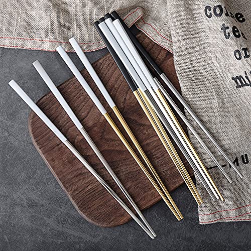 cuton 箸 2膳 セット 4膳 セット 18-8 ステンレス鋼 クチポール風 食洗機対応 四角 来客用 業務用 レストラン用 家庭用 滑り止め はし 2名 4名 用 (ホワイトゴールド, 4膳セット) 9枚目