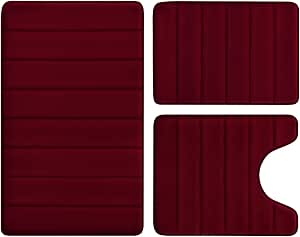 BYSURE Burgundy Bathroom Rugs Sets 3 Piece Memory Foam Non Slip Bath Mats for Bathroom Floor ...