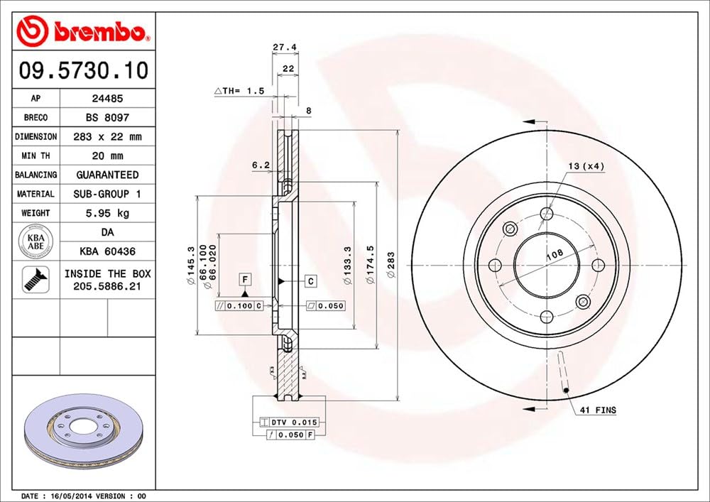 Brembo 09573010 Disco de Freno, Set de 2