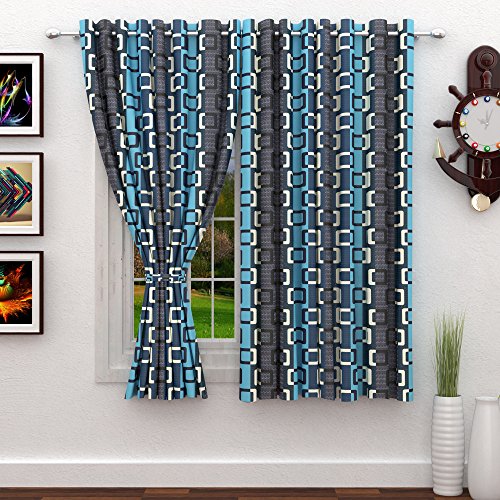 Image of Story@Home Combo Set of 2 Piece Modern Polyetser Eyelet Abstract Pattern Ringtop Printed Window Curtains - 5 Feet, Grey & Turqouise