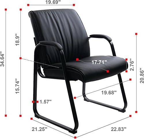 Miniatura 3 de CLATINA Silla de cuero para invitados para recepción, oficina, reunión, conferencias y sala de espera, oficina lateral con base de trineo con