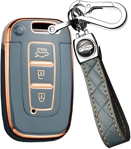 ontto Funda para llave de coche con llavero compatible con Hyundai llavero duradero para Elantra GT Genesis Genesis Coupe Sonata Veloster Gris
