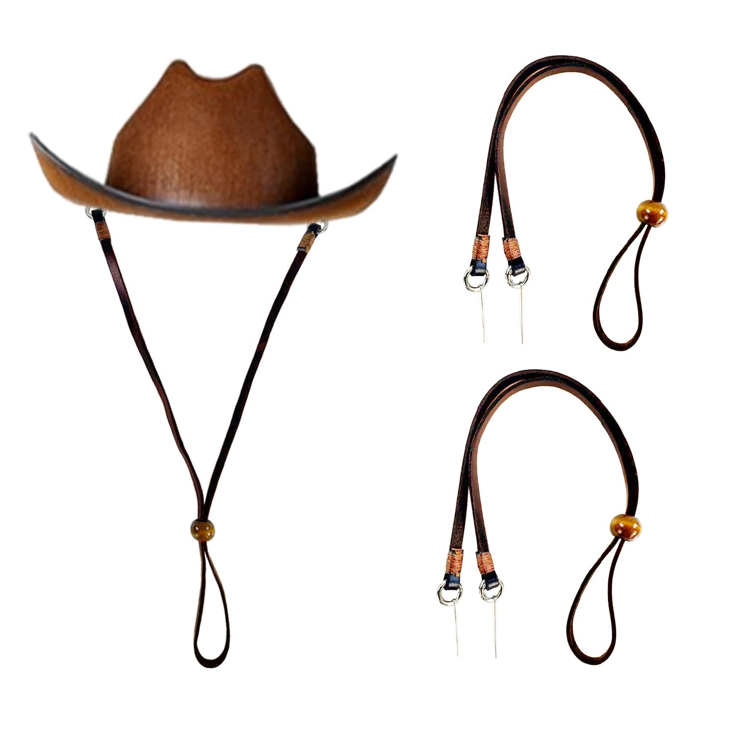Decker Leather Hat Strap for Cowboy and Sun Hats 2PCS Rmovable Hat Chin Cord (2 Brown)
