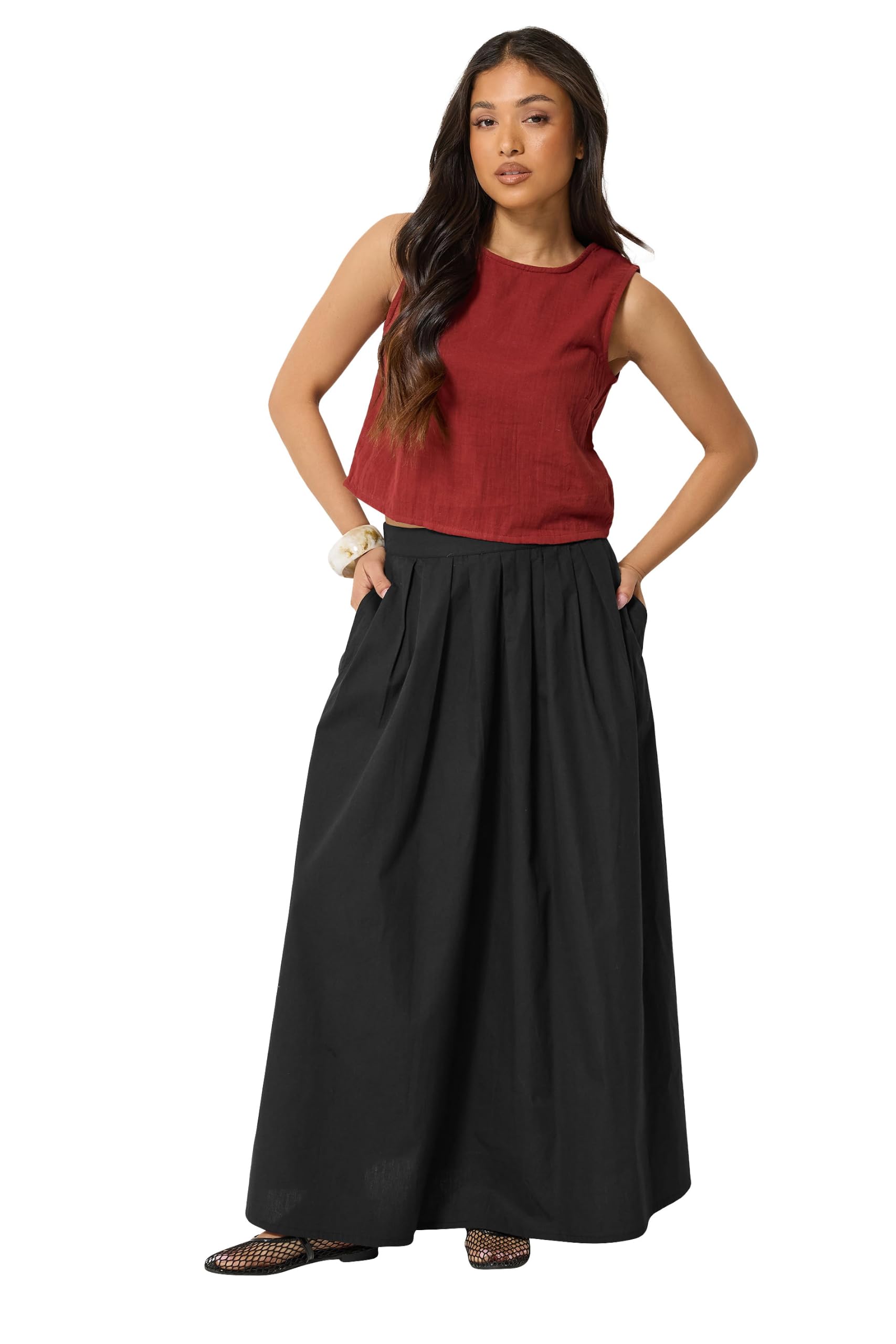 PixieGirl Petite Black Cotton Poplin Maxi Skirt Petite