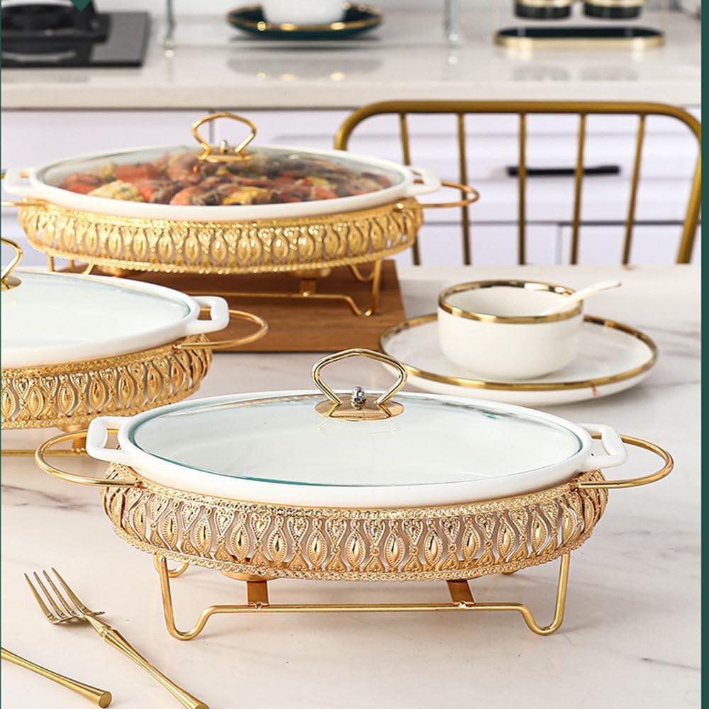 Ensemble de plats à frire en céramique avec couvercle en verre