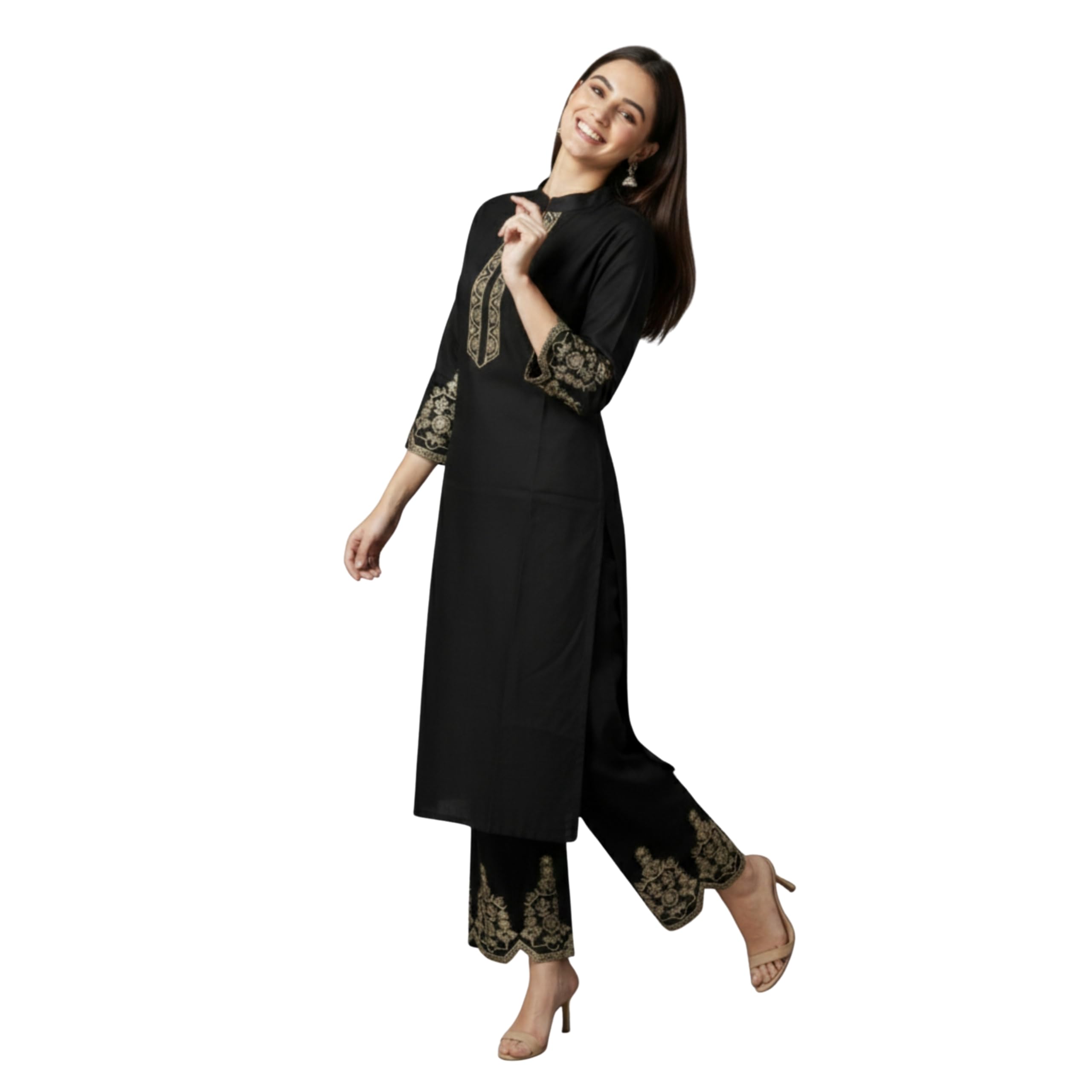 Kurti Set for Women Roman Silk Straight Kurta with Pant Embroidered Kurti Pant Set Women Kurta Set with Straight Pants Ethnic Wear for Office Casual Wear-image-18