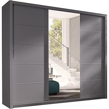 Kleiderschrank Mit Spiegel Geodi Elegante Und Modernes Schwebeturenschrank Schiebetur Schlafzimmerschrank Schlafzimmer Jugendzimmer 250 Cm Grau Amazon De Kuche Haushalt