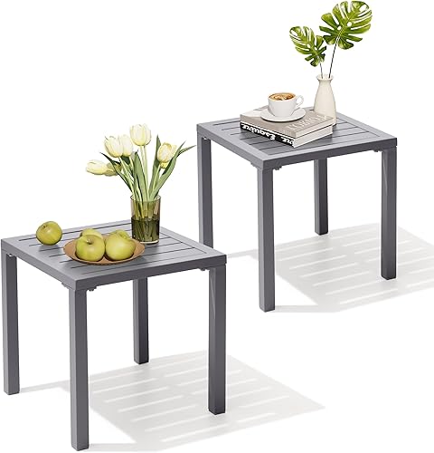 Miniatura 9 de Crestlive Products Juego de 2 mesas chaise lounge, mesa auxiliar cuadrada de aluminio, mesa de café para patio pequeña para interiores y exteriores