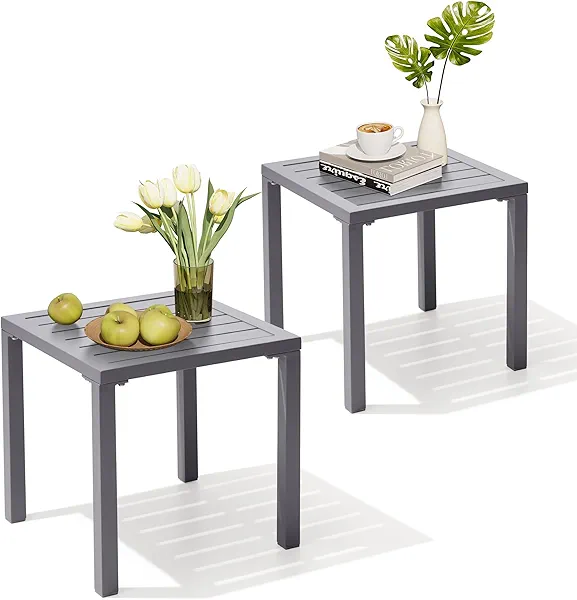 Crestlive Products Aluminum Outdoor Side Table Set of 2, Pool Lounge Chair Side Table, Weather Resistant Small Square Coffee End Table for Patio, Yard, Garden, Porch, Deck, Outdoor