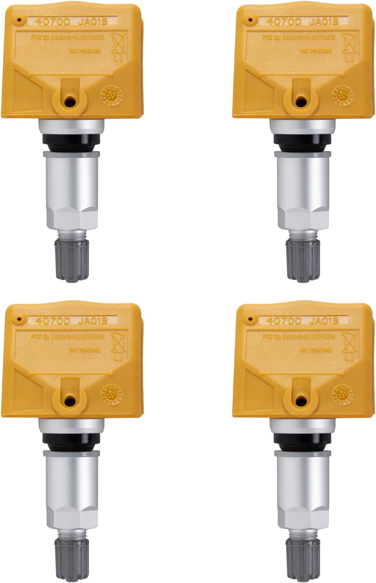 TPMS Tire Pressure Monitoring System Sensor 40700-JA01B 407001AA0B 40700JA01C Compatible with 2006-2012 Nissan Altima Versa Quest Pathfinder GT-R Infiniti M35 M45 315MHZ 4PCS(Yellow)