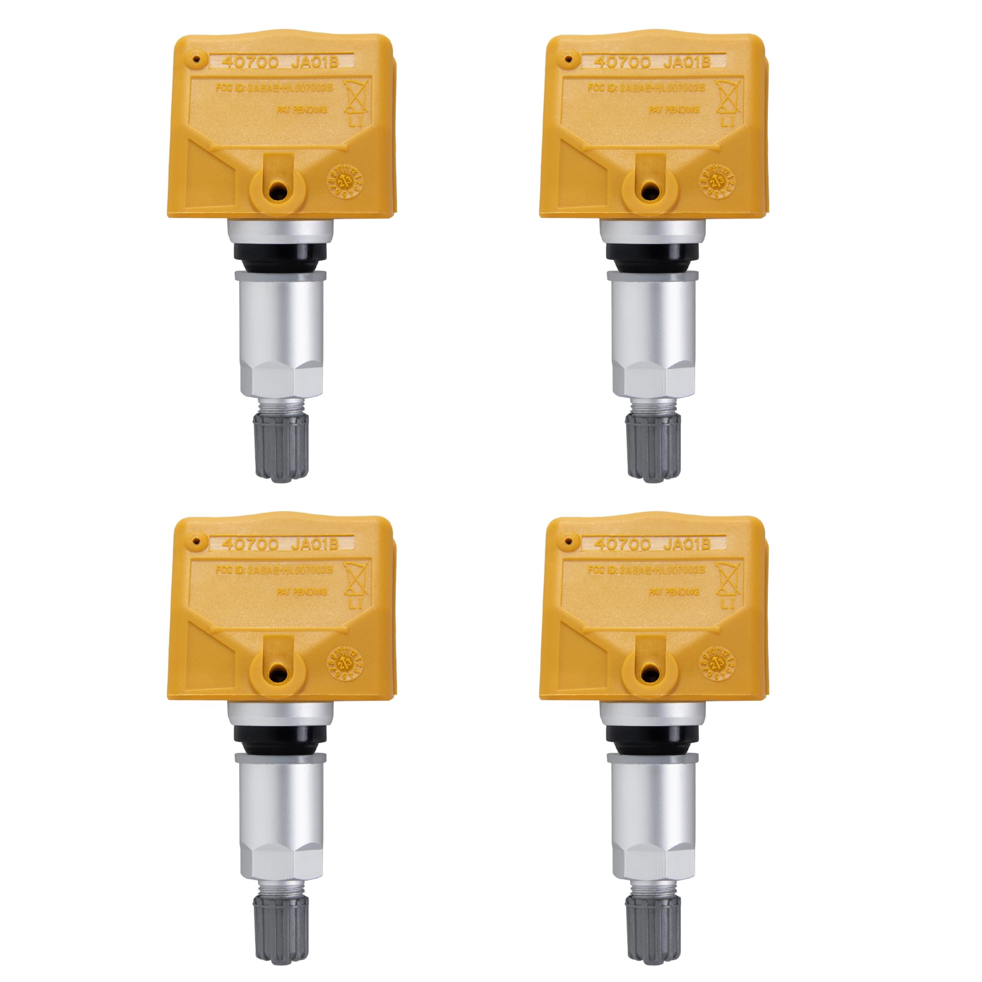 TPMS Tire Pressure Monitoring System Sensor 40700-JA01B 407001AA0B 40700JA01C Compatible with 2006-2012 Nissan Altima Versa Quest Pathfinder GT-R Infiniti M35 M45 315MHZ 4PCS(Yellow)
