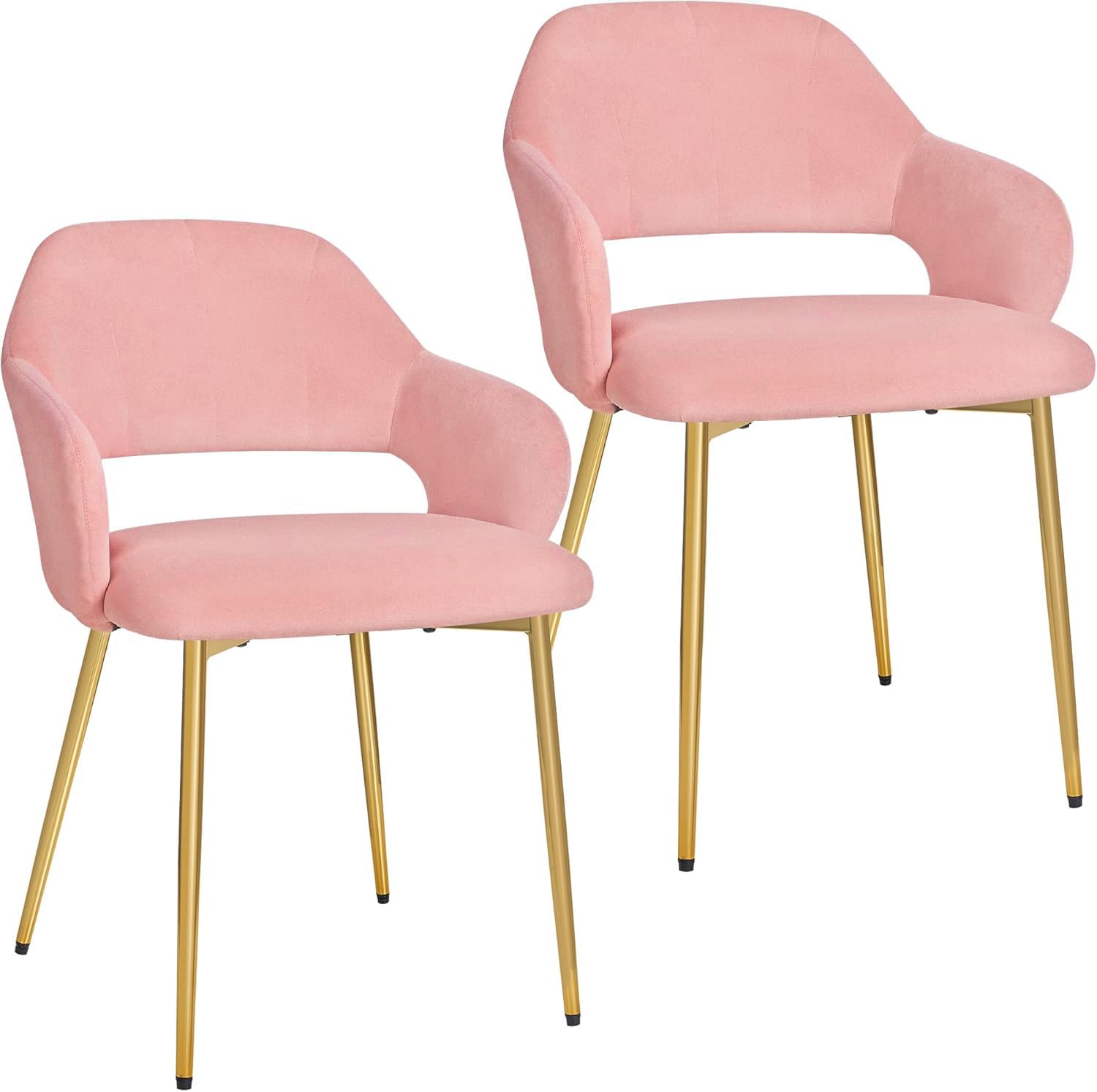 VECELO Velvet Dining Chairs Set of 2, Modern Upholstered Kitchen Chairs with Cushion, Padded Backrest and Metal Legs, Pink