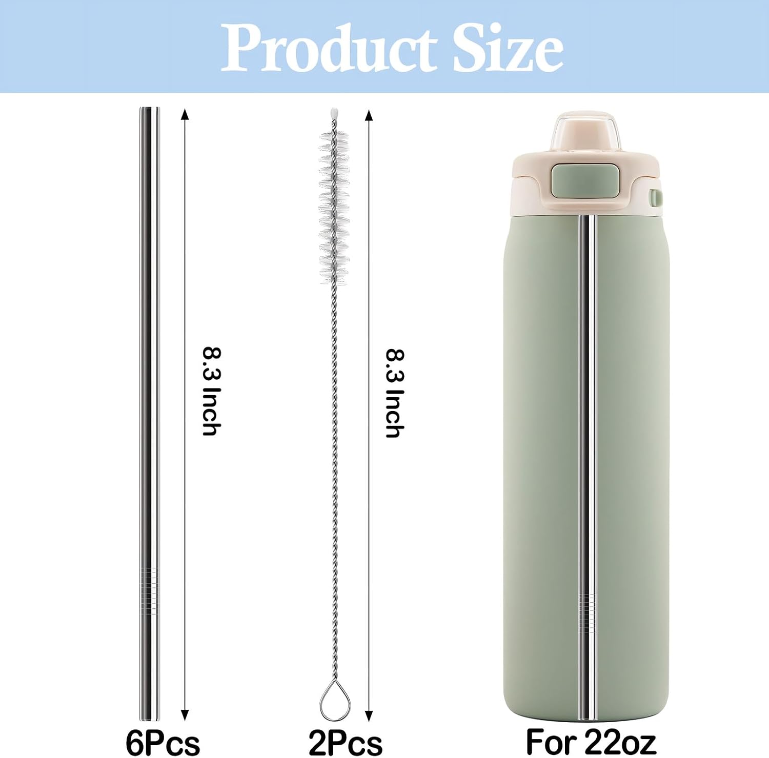 Metal Straw Replacement for Ello Pop & Fill 22 oz Water Bottle
