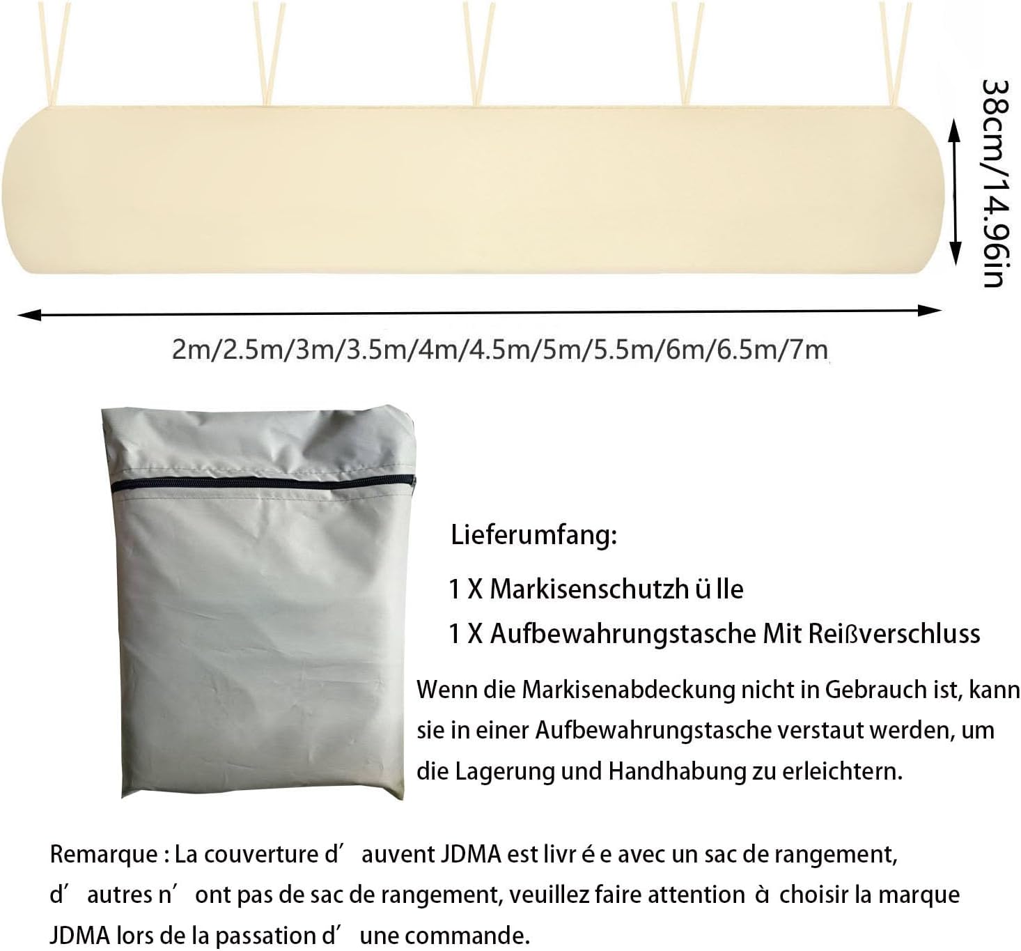 5.5m防水屋外キャノピーカバー、防塵パティオオーニングプロテクター、デッキとパティオでの使用に適した高耐久耐候性オーニング収納バッ