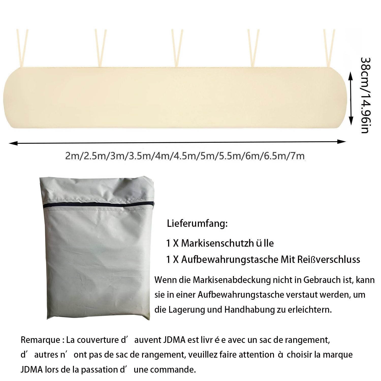 Toldo impermeable de 6,5 m para patio, duradero, protector de toldo para jardín al aire libre, resistente a los rayos UV, bolsa de almacenamiento para tus muebles y terraza al aire libre