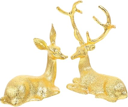 ULTNICE Simulation Elk Ornaments Set of 2 - Rustic Deer Figurines for Home Decor Tabletop Decoration for Living Room Garden and Holiday Display 2.75X1.96X0.78In